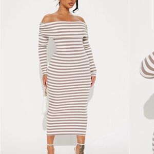 Fashion Nova Off-Shoulder Striped Dress
